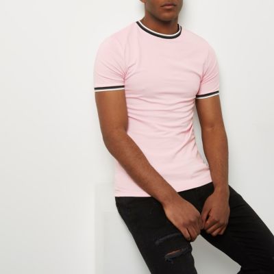 Pink muscle fit ringer T-shirt